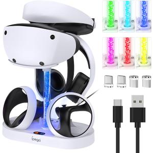 Charging Station for PS VR2 with RGB Light, GORIXER Vertical Charging Stand Dock Support for PSVR2 Headset Display Accessories for PlayStation VR2 with 4 Type-C Magnetic Adapters for Sense Controller