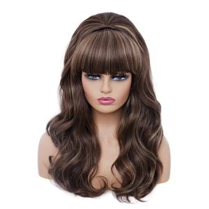 Rugelyss Long Brown Mixed Wig with Bang Retro Bouffant Beehive Wigs fits 80s Costume or Halloween Party