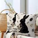 Kawani Happy Easter Bunny Pillow Covers 18X18 Inch Black White Rabbit Eggs Decorative Pillow Cases Set of 2 Holiday Farmhouse Throw Pillows for Sofa Couch Outdoor