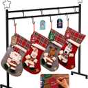 3.5Ft Christmas Stocking Holder, Freestanding Stocking Holder Stand- Included 4 Xmas Socks, 8 Hooks & 6 Holiday Cards, 25 LBS Max Load Capacity Metal Holiday Decor Hanger Display for Home, Living Room
