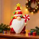 RM ROOMERS Lighted Christmas Gnome, 7.48" Candy Theme LED Elf Figurine with Multicolor Lights Pre-lit Ceramic Xmas Tree Decor for Table Centerpiece Mantel Home Indoor