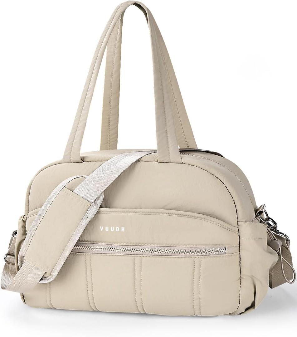 VUUDH Gym Bag for Men & Women 20L Lightweight Soft Duffel Bag - Puffy Quilted Travel Tote with Wet Pocket, 15.6" Laptop Sleeve & Adjustable Shoulder Strap(Camel)