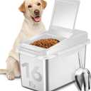 Newget Dog Food Storage Container Stainless Steel with Scoop, 16-lb/11-lb Airtight Metal Pet Food Storage Bin, Cat Food Container for Dry Dog, Cat Food, Bird Seed, Keep Food Fresh, White