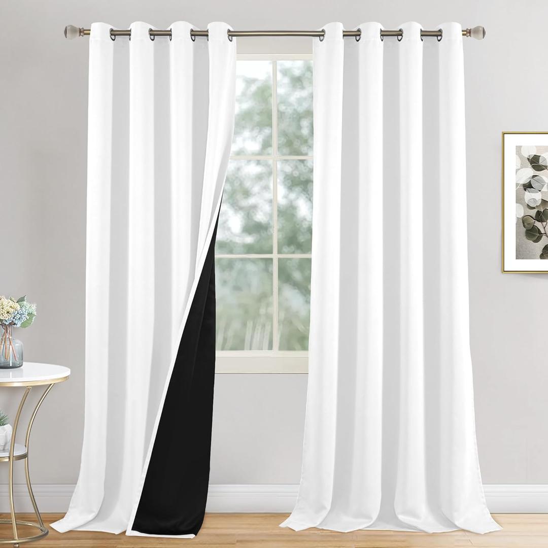 Long Blackout Curtains 100 Inch Length 2 Panels for Living Room, Thermal Insulated 100% Light Blocking Soundproof Grommet Thick Window Curtains for Dining Room, Each 50 Inch Wide, White