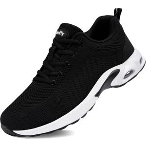 Tinefiy Steel Toe Shoes for Women Lightweight Safety Shoes Air Cushion Comfortable Slip Resistant Indestructible Womens Puncture Proof Work Shoe (7, 03black White)