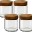 10oz 4 Pack Overnight Oats Containers with Lids, Small Glass Mason Jars with Acacia Wood Airtight Lids, Wide Mouth Meal Prep Storage Jars for Oats, Chia Pudding, Salad, Parfait, Snacks, Spice
