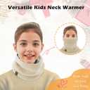 Unisex Kids Fleece-Lined Ribbed Thermal Knit Neck Warmer Gaiter | Dual Layer Winter Scarf Face Cover for Skiing Hiking (Beige/White)