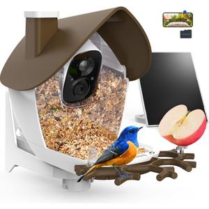 Birdsnap P33 - Smart Bird Feeder with Camera Solar Powered, 2K Video Bird Camera Feeder Live with 32GB Card, AI Identify Feather Species, Auto Record in Backyard, Ideal Gift for Birds Lover (Brown)