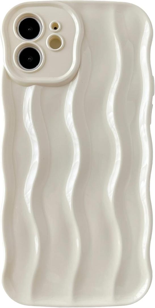 Caseative for iPhone 12 Case,Water Ripple Pattern Curly Wave Frame Soft Phone Case (White)