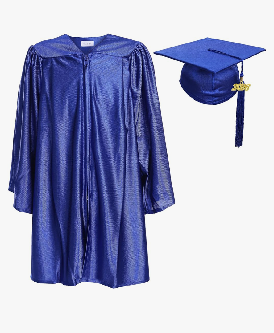 Newrara Unisex Shiny Kindergarten Graduation Gown Cap with Tassel  Color: Royal Size:30