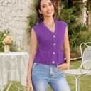 Womens Summer Crop Knit Sweater Vest Sleeveless Button Down Chunky Knit Vest Cardigan with Pockets (Purple, S)