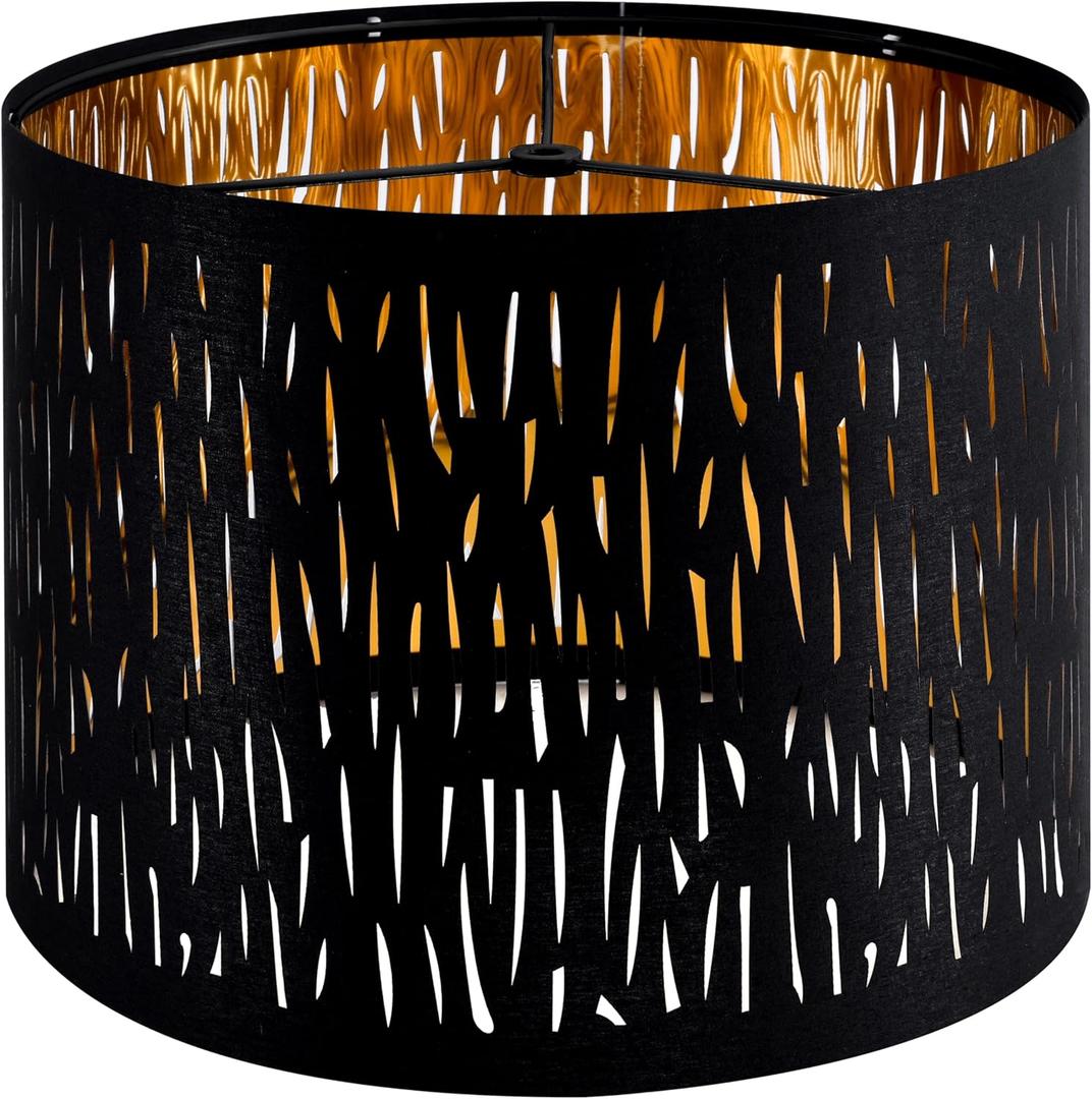 GOSO Black Lamp Shade Drum Lamp Shades with Etching Crystal Design,13 "Top x 13" Bottom x 10 "High", Lamp Shades for Table Lamps, Floor Lamp, Pendant Light, Easy Assembly Black Shades