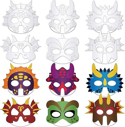 Woanger 36 Pcs Color Your Own Dinosaur Masks DIY Paper Masks Craft with Elastic Ropes for Cos Dinosaur Birthday Party Favors