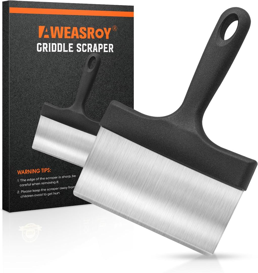 Heavy Duty Grill Scraper Stainless Steel Griddle Scraper with 5" Handle,Sturdy Food Scraper Tool Kitchen for Blackstone Grill Accessories,Outdoor Barbecue Turners Tools
