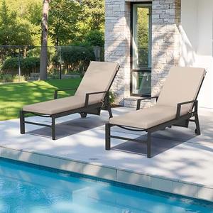 Summsun Chaise Lounge Cushions Outdoor - Waterproof and Fade Resistant Sun Lounger Replacement Cushion - Patio Lounger Pads with Removable Cover for Pool, Deck, Lawn, 80 x 26 x 3 Inch, Cream, 80" x 26" x 3 | 2 Pack