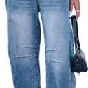 GREAIDEA Mid Rise Barrel Jeans for Women Wide Leg Mid Waist Cropped Denim Pants Y2k Baggy Boyfriend Jeans with Pockets (Small, Medium Blue)