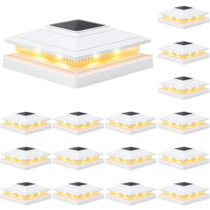 APONUO Solar Post Cap Lights 16-Pack, White IP64 Waterproof 16 LED Fence Post Solar Lights for 4x4 5x5 6x6 Wood/Vinyl Posts, 2-Mode Deck Post Lights Solar Powered, 10-Hr Lighting for Patio Yard Porch