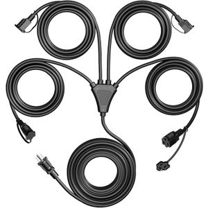 Eversimpleinc Black 1 to 4 Splitter Extension Cord (Combined 31 FT, End to End 13 FT), 3 Prong Plug with 4 Extended Outlets, with Weatherproof Covers for Indoor and Outdoor