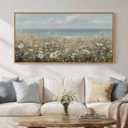 Large Framed Coastal Wildflower Landscape Wall Art for Living Room, 60x30, 56.7"L x 28.3"W
