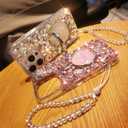 for Moto G Stylus 2025/2026 5G Bling Case Luxury for Women Girls Design Cute Shine Sparkly Glitter Diamond Gemstone Stand Handmade Phone Cover with Crystal Wrist Strap,Pink