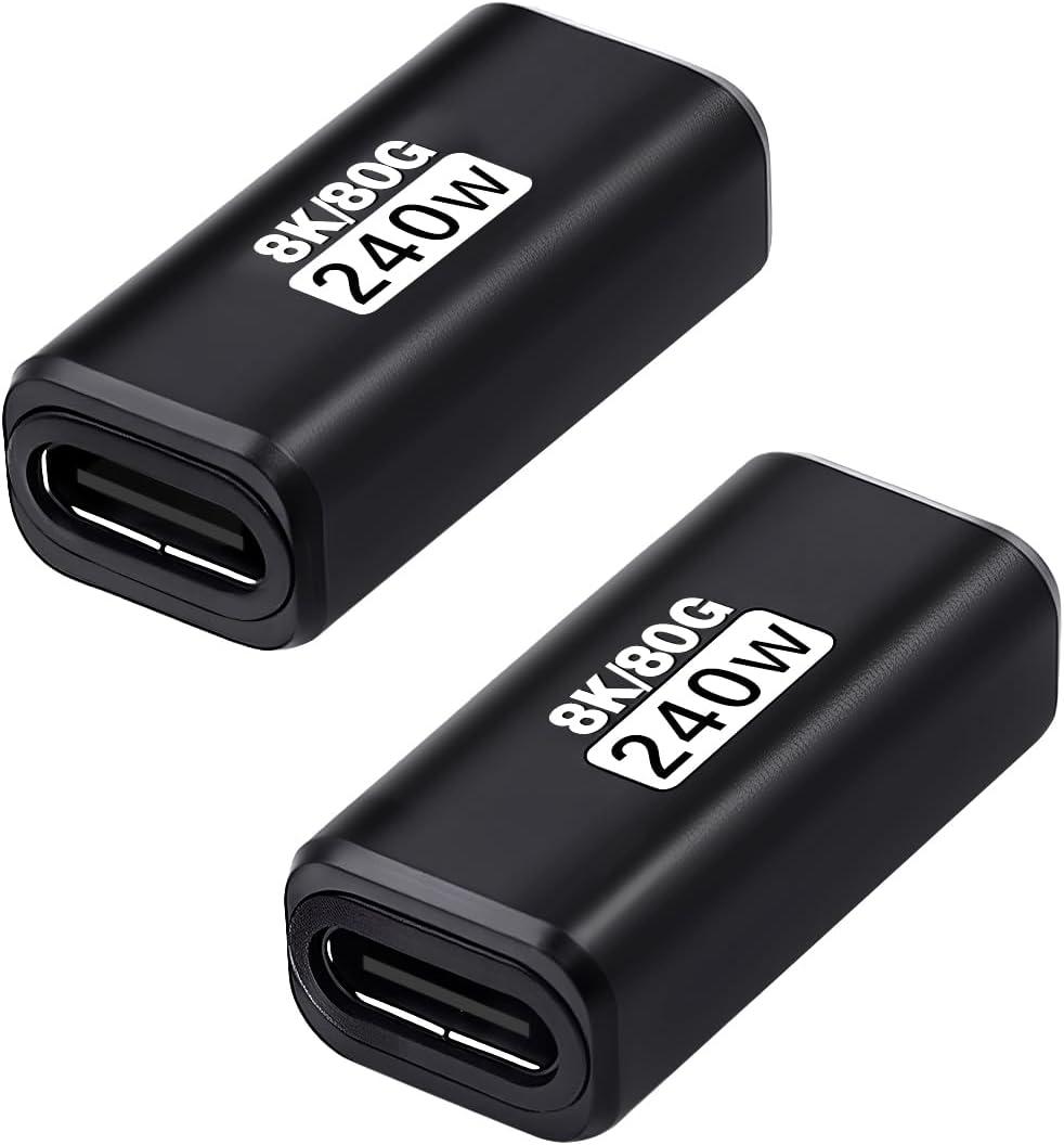 80Gbps USB C Female to Female Adapter 2Pack, | 8K 240W Only for USB4/Thunderbolt 4/5 Cables, USB C Coupler for MacBook, iPhone 15/16, Steam Deck and Type-C Devices