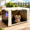 HiCaptain Dog Crate Cover 36.0" L x 23.0" W x 25.0" H with Breathable Mesh, Heavy Duty Kennel Cover, Dual Zippered Panels, Windproof Waterproof(Beige)