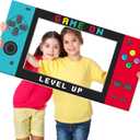 31.5 x 15.9 Inch Video Game Photo Booth Props Gaming Party Supplies Game on Selfie Frame Handheld Birthday Decoration Gaming Console Corrugated Plastic Picture Frame Gamer Fan Favors for Boys & Girls (Red and Blue)