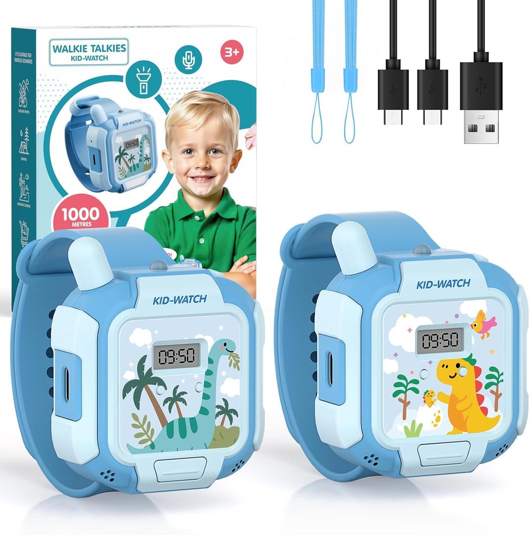 Rechargeable Walkie Talkies Toys for Kids, Hands-Free Walkie Talkie Watch Toys for Boys Age 3-12 with 3274FT Range, Wearable Wrist & Lanyard, Outdoor Toys for Camping, Hiking, Birthday Gifts (Blue)