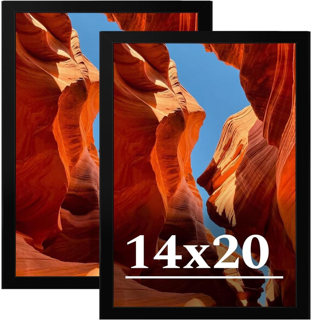 14x20 Picture Frame Set of 2, 14 x 20 Black Picture Frame with HD Plexiglas, 14 by 20 Poster Frame, Display Frame for Vertical or Horizontal, Presenting Spatial Aesthetics-Form & Light Series