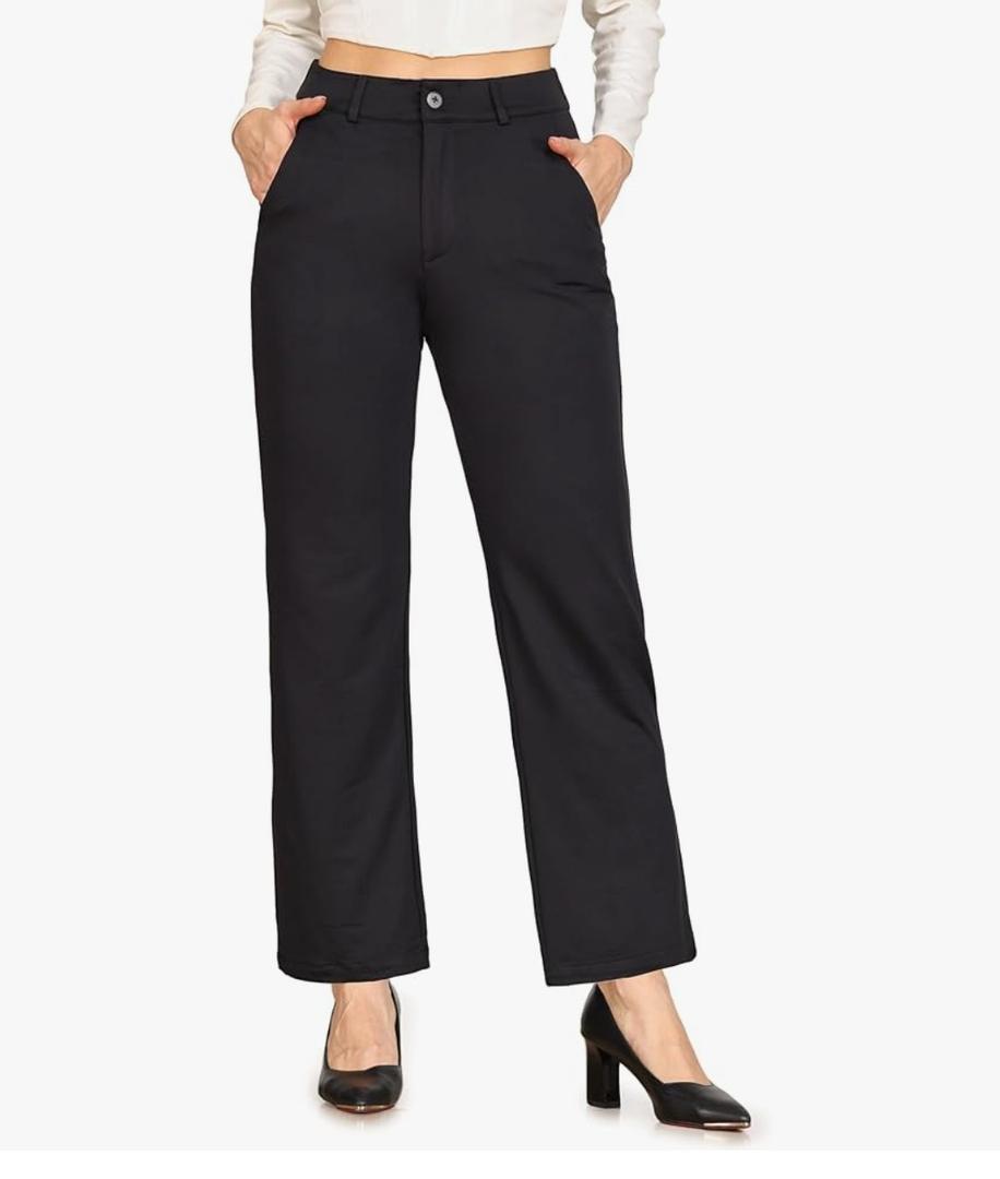 Bamans Womens Dress Pants Flare Leggings Work Office Pants Wide Leg Slacks High Waist Bootcut Business Trousers, Large