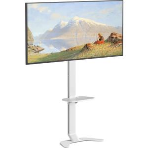 Ultra Slim Tall Floor TV Stand for 37-86 Inch TVs, Modern Curved Base with Shelf, Adjustable Height & Tilt, Space-Saving Design with Cable Management, Fits VESA 600x400mm, White