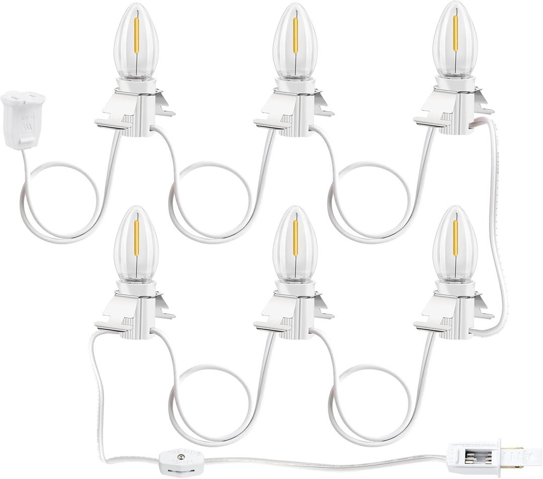 Christmas Village Lights, C7 Blow Molded Light Cord with 6 LED Bulb.9.8Feet Suitable for Christmas Village Houses, Halloween HolidayHoliday Lighting - Warm Light