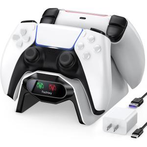 Fachixy PS5 Controller Charger, with 2-Hour Fast Charging chip, PS5 Charging Station with US Power Adapter and Cable, White (Pro)