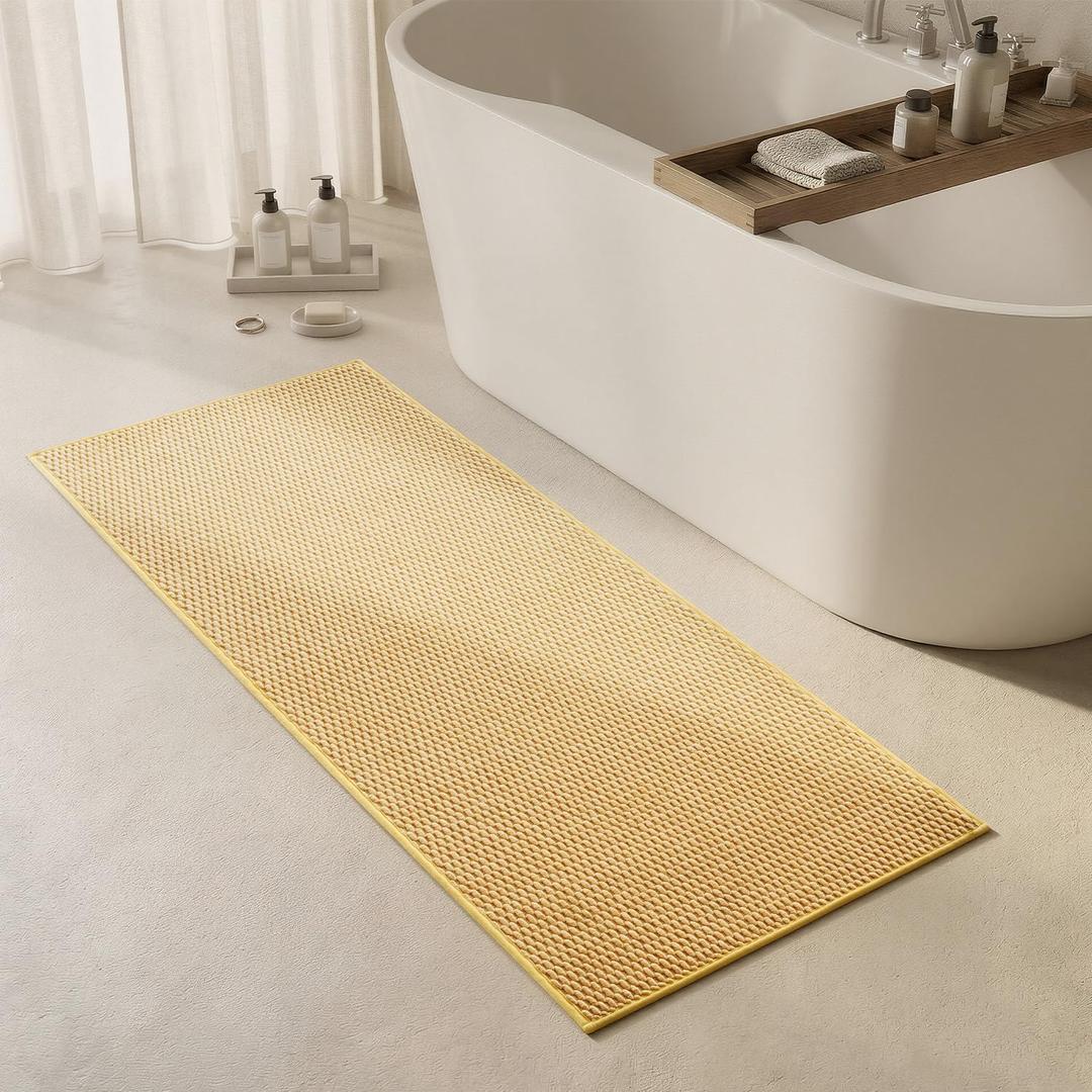 Triohero Bathroom Runner Rug, Long Bath Mat Washable Thin Quick Dry Low Pile Bathroom Runner Rugs 24 x 60 Non Slip, Yellow 24"x60", 24"x60" Rectangular