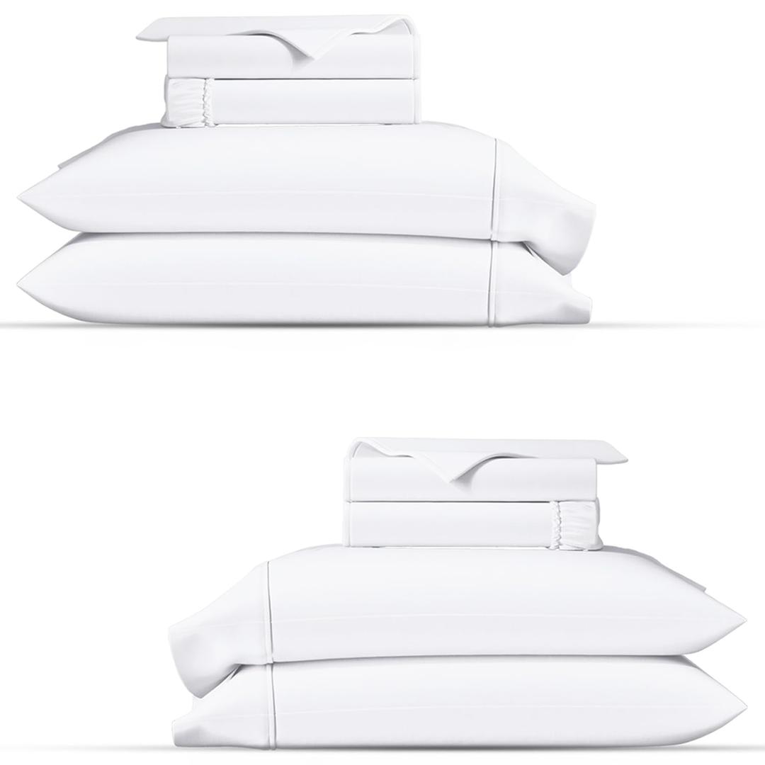 TEXAS LINEN CO. 100% Organic Cotton Percale Sheets King Size Pack or 2 - Soft & Crisp Organic Cotton Sheets King Size (8 PC, White), 16" Deep Pocket Percale Weve Bed Sheet Set - GOTS Certified