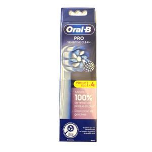 Oral-B Pro Sensitive Clean Replacement Brush Heads, Pack of 4, Extra Soft Bristles, Compatible with Oral-B Electric Toothbrush Handles (International Version) (White)