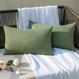 EMEMA Outdoor Throw Pillow Covers Decorative Farmhouse Rectangle Pillowcases Waterproof Cushion Covers Cases for Patio Couch Garden Sofa Home Living Room Set of 2 12x20 Inch Gray Green