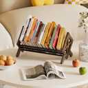 Desktop Bookshelf Organizer, Wood Office Tabletop Book Storage Rack, Tilting Bookcase for Books/CDs/Magazine Display (Black)