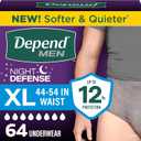 Depend Night Defense Adult Diapers, Incontinence Underwear for Men, Disposable, Overnight, Extra-Large, Grey, 64 Count