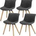 Side Chair Dining Chair Set of 4 with Solid Wood Legs for Kitchen Living Dining Room Bedroom Indoor Outdoor, Modern Industrial Faux Leather Lounge Side Chairs (Set of 4, Black), 0344-2