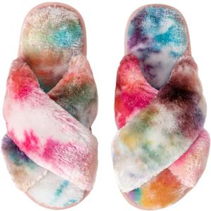 Enteer Women's Slipper Memory Foam Cross Band Fuzzy Slippers Open Toe Cozy House Slippers Cozy Plush Bedroom Indoor Outdoor