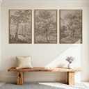 Anyzal Large Vintage Tree Sketchbook Wall Art 16x24 Inch Framed Neutral Forest Landscape Minimalist Woodsy Artwork for Living Room Bedroom Office Set of 3