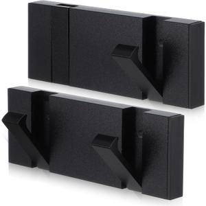2 Pack Modern Waterproof Black Wall Hooks, Foldable Heavy Duty Towel Coat Hooks for Bathroom Kitchen Balcony, Space Saving Hideaway Design with Free Perforated Installation