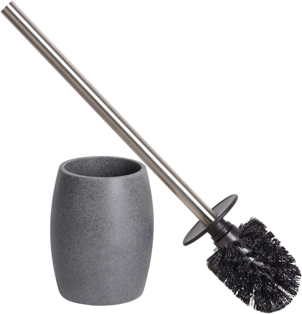 Toilet Bowl Brush and Holder with Stainless Steel Long Handle, Toilet Scrubber Brush with Durable Base, 360 Deep Cleaning Bristles for Bathroom, Compact Set for Small Space (Gray)