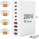 USB C Charging Station 10 Port with 4 Cables,200W GaN Type C Charger Block,Wall Charger Power Strip Adapter Plug for iPad iPhone17 16 15 14 13 12 Pro Max Pixel Note Galaxy