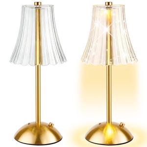 Bornerwhite 8 Pcs Cordless Table Lamp Rechargeable Touch Lamp, Gold Flower | Alloy & Acrylic, 4.9x11.8 Inch, 1800mAh Battery, USB Charging, 3 color Touch Dimming, Bedroom Living Room Decoration