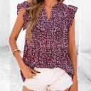 BTFBM Going Out Tops for Women Trendy 2026 Cap Sleeve V Neck Floral Blouses Dressy Casual Cute T Shirts Spring Fashion (S)