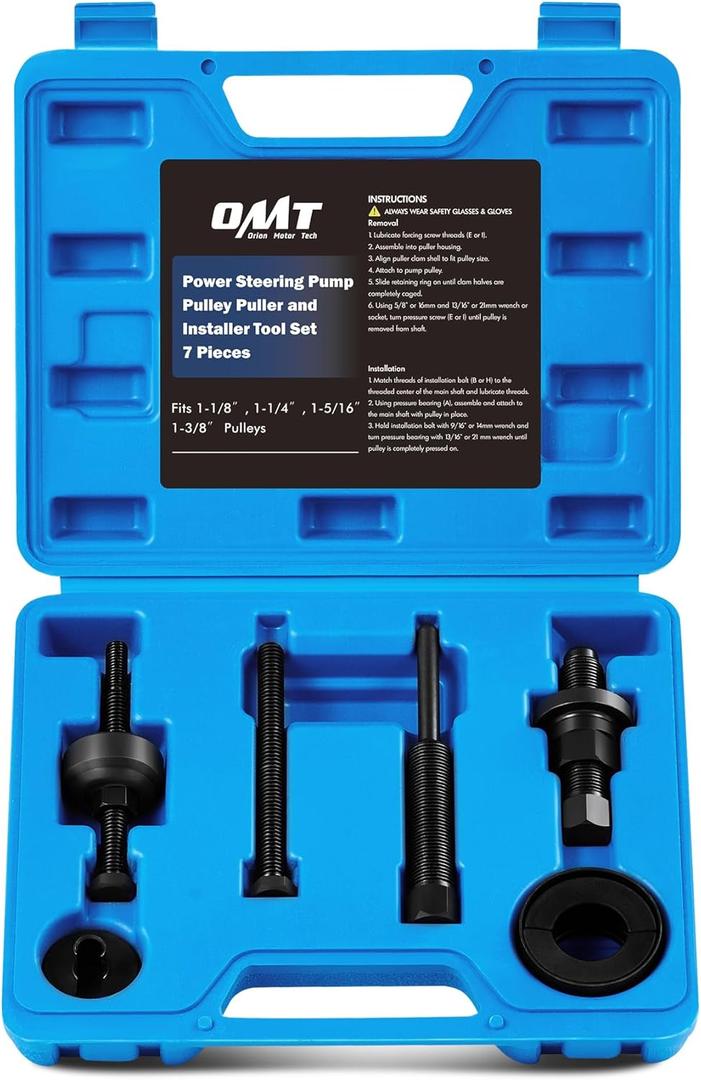 Orion Motor Tech Power Steering Pump Pulley Puller/Installer Tool Set, Pump Pulley Remover Installer Tools Compatible with Ford, GM, and Chrysler Vehicles (Blue)
