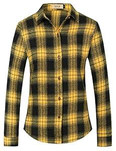 SSLR Flannel Shirts for Women Plaid Shirts Long Sleeve Button Down Shirts Casual (3X-Large, Yellow)
