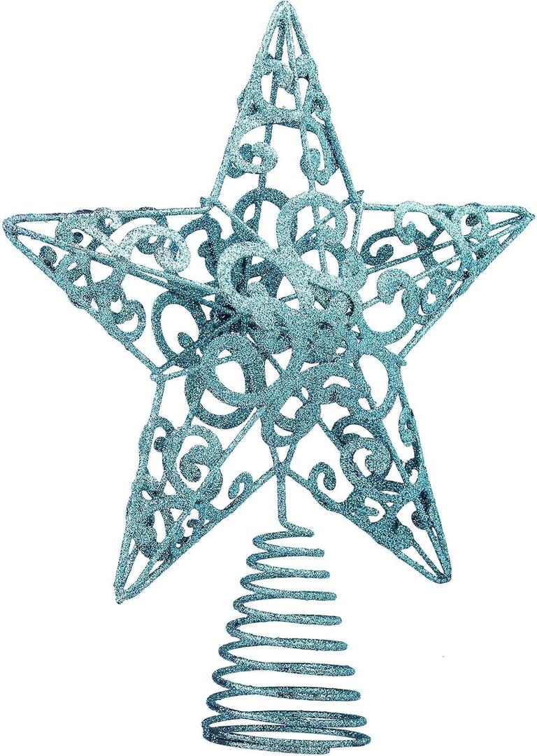 Aneco 10 Inches Christmas Treetop Star Metal Glittered Christmas Tree Topper Xmas Tree Decoration Topper for Christmas Holiday Home Office School Mall Decor, Blue